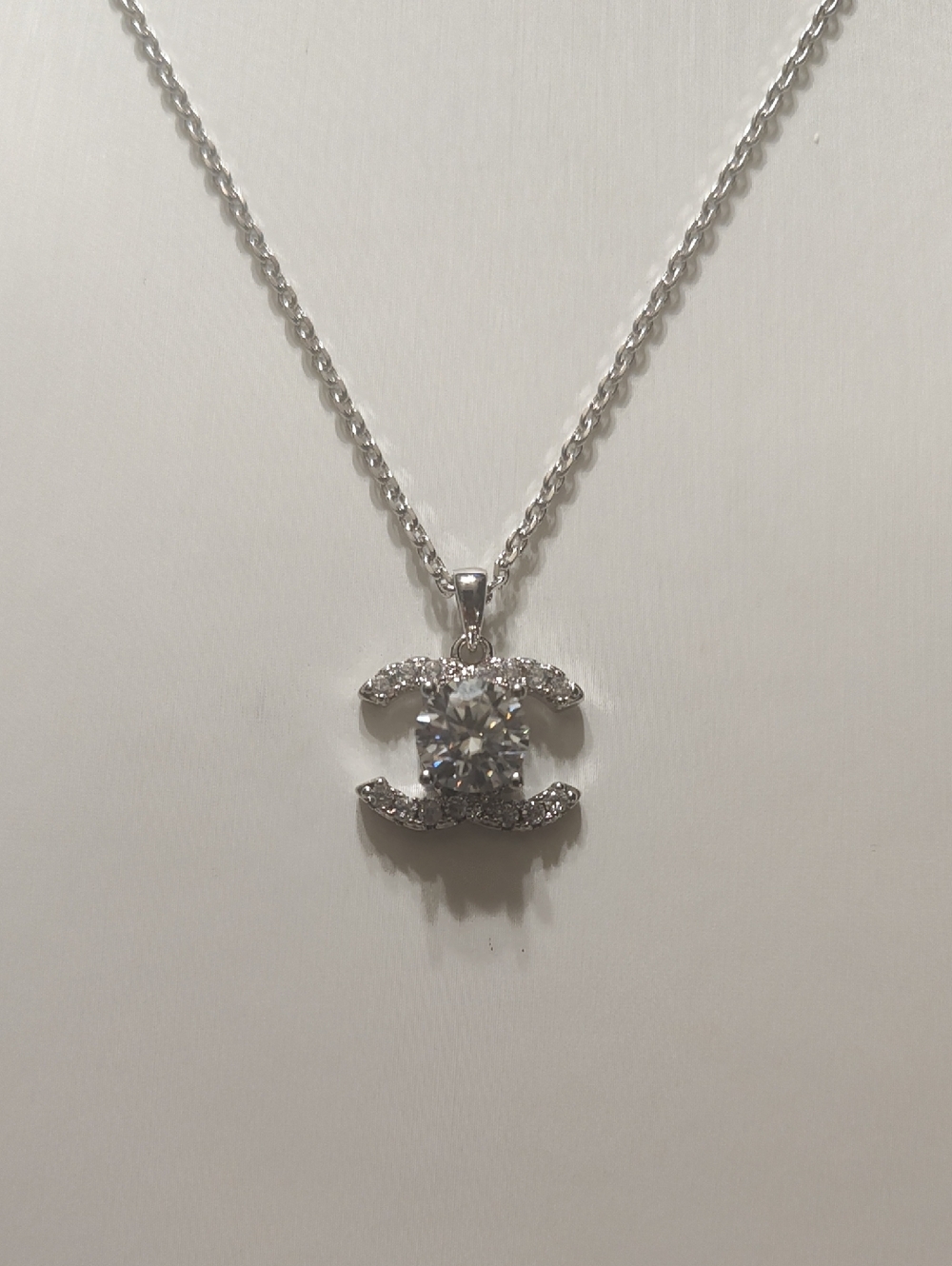 Chanel 2 Carat Moissanite CC Pendant 925 Sterling Silver 18 K Pl GRA